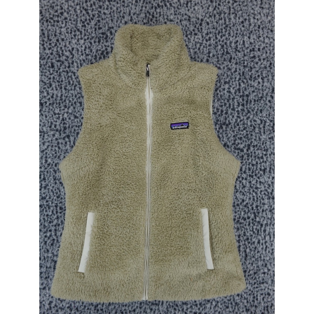 Patagonia Los Gatos Fleece Vest Womens‎ Large Tan Beige Full Zip High Pile Soft